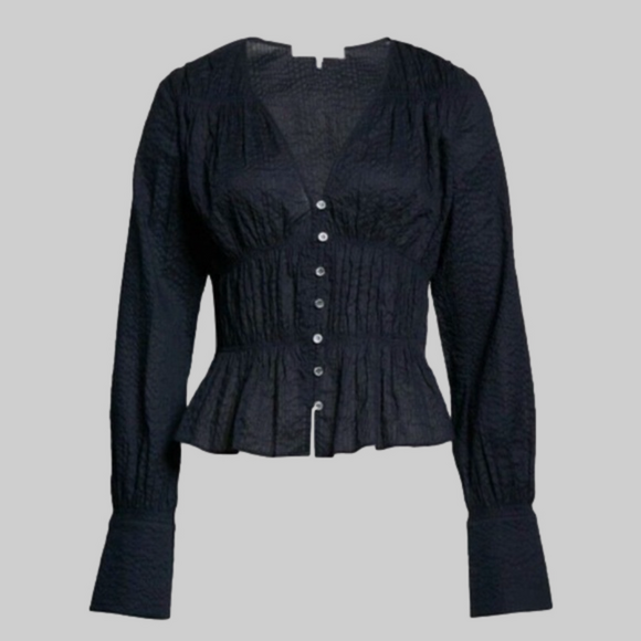 Frame Denim Tops - 🆕Frame Shirred V-Neck Long Sleeved Blouse in Noir Size XS S